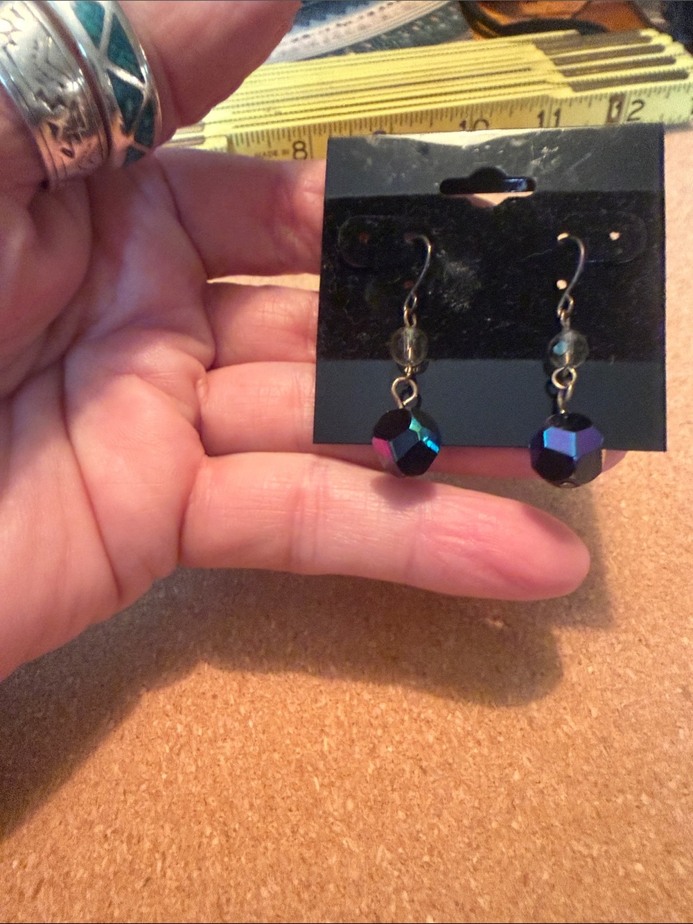 Iridescent Faceted Drop Earrings - Purple/Blue